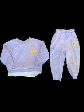 Mini Olie Lavender Smiley Sweatshirt + Sweatpants Set 2–3T